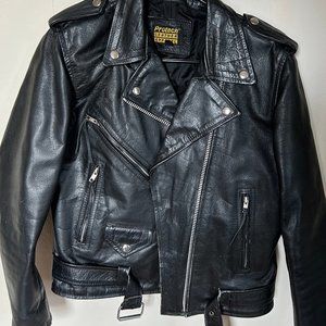 Protech Vintage Black Leather Motorcycle Jacket Size 8
